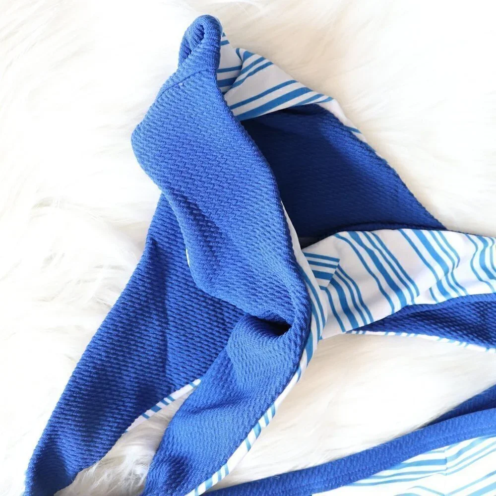 NEW White Blue Stripe Bikini Bathing Suit Swim Set Size Medium Beach Summer Pool